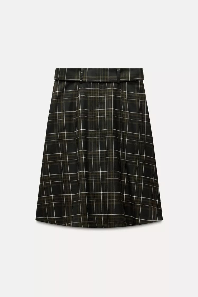 [A4] CHECKERED MIDI SKIRT