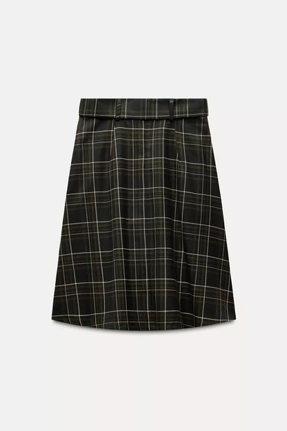 [A4] checkered midi skirt