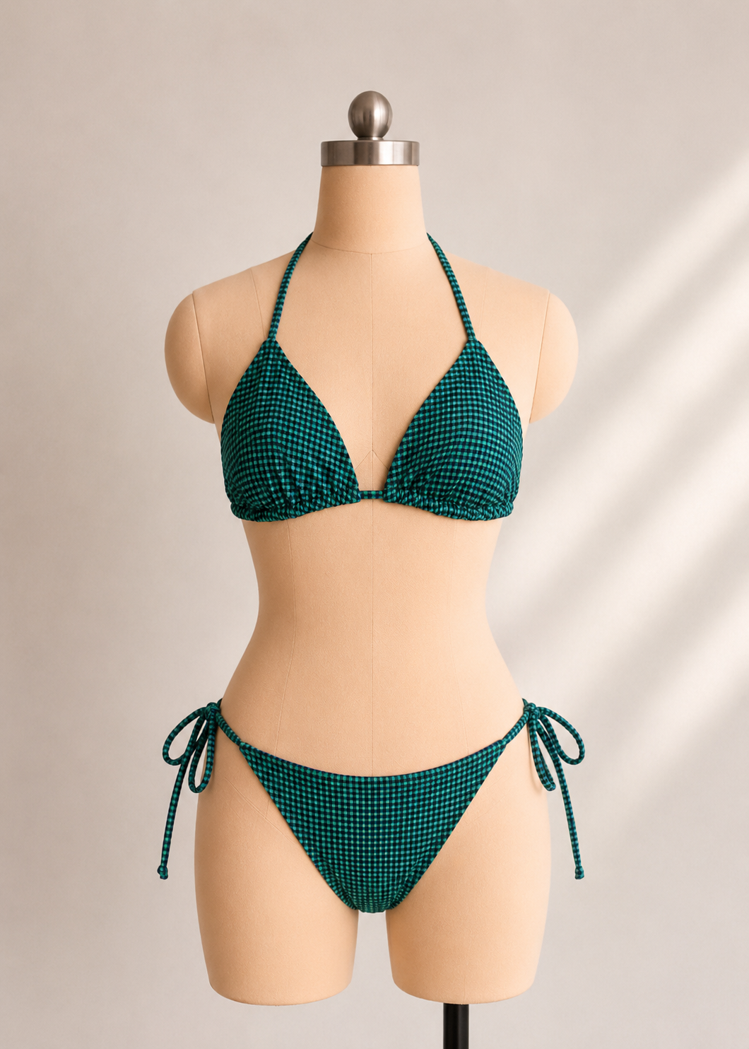 Textured Gingham Triangle Bikini Set, view 1 of 2