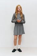 RIBBED COMBINATION DRESS WITH CHECK SKIRT