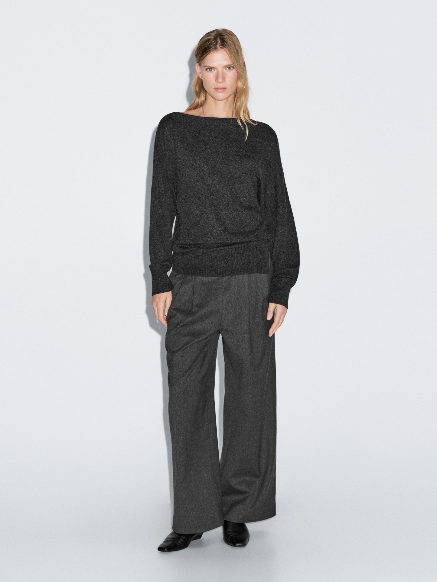 WOOL BLEND TROUSERS WITH ELASTICATED WAISTBAND