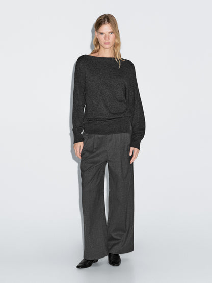WOOL BLEND TROUSERS WITH ELASTICATED WAISTBAND
