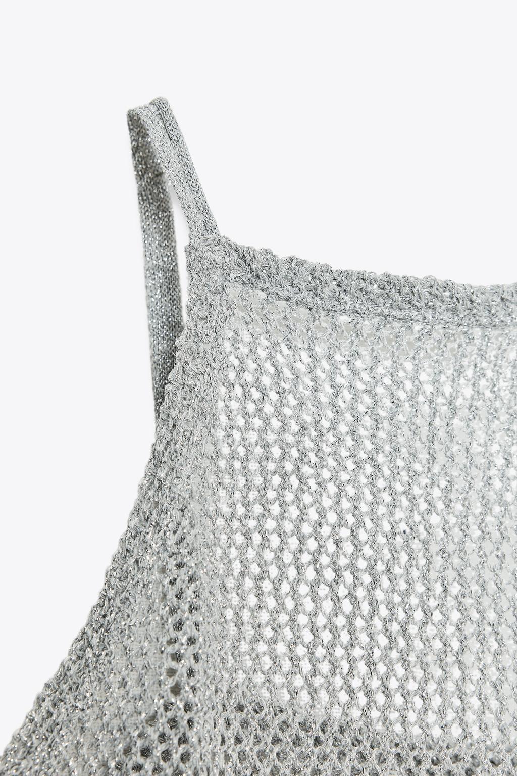 [B7] METALLIC SILVER KNIT MESH TANK TOP