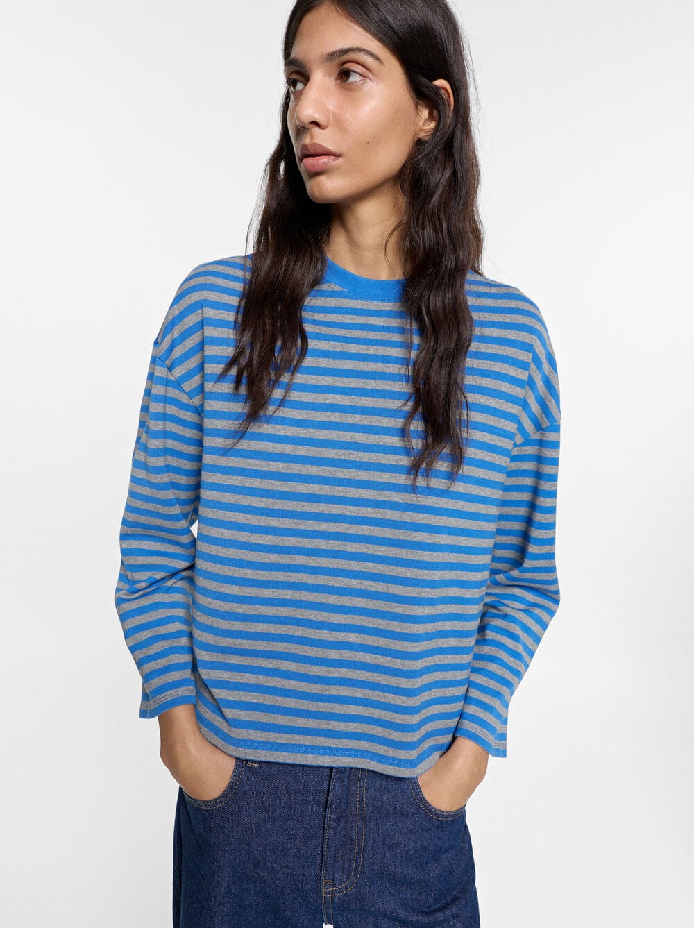 COTTON JUMPER WITH STRIPS BLUE