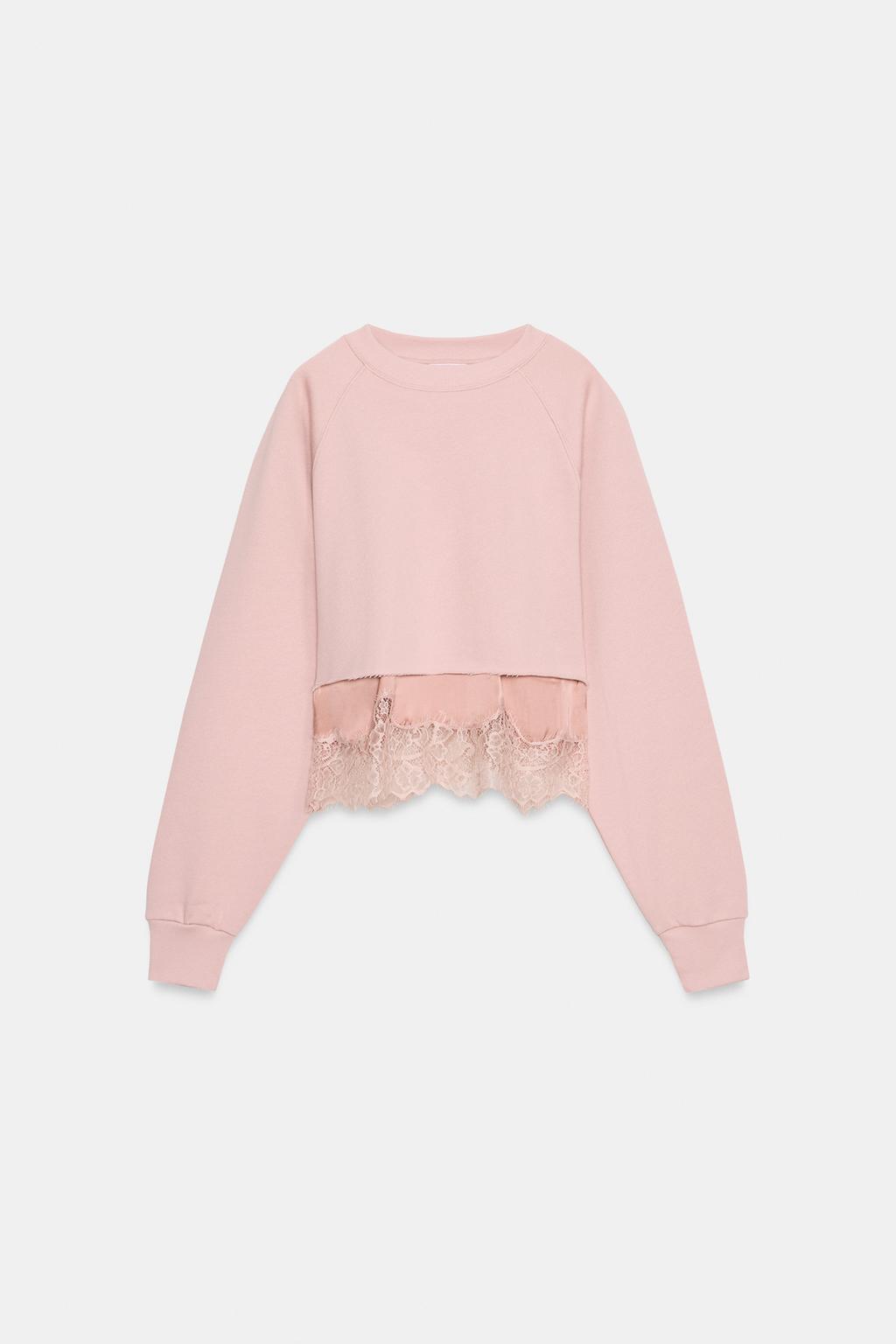 TWO-TONE LACE CROP SWEATSHIRT