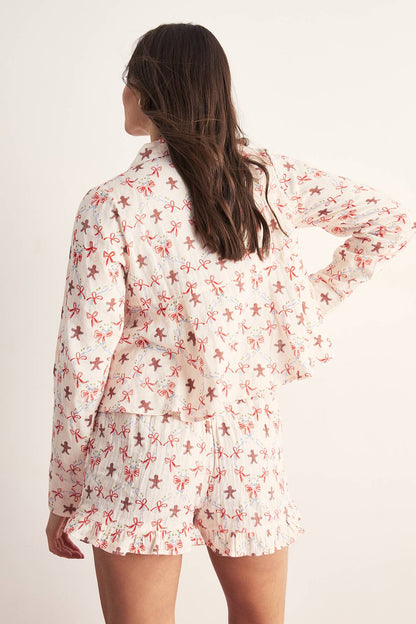 Gingerbread Ruffle Shorts Pajama Set