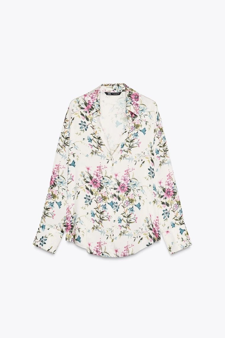 [B8] FLORAL PRINT SATIN SHIRT