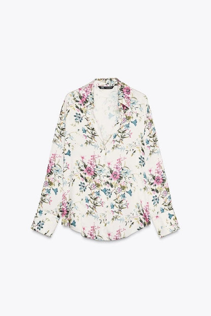 [B8] FLORAL PRINT SATIN SHIRT