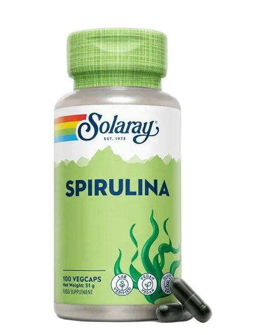 SOLARAY SPIRULINA – COMPLÉMENT ALIMENTAIRE ALGUES – RICHE EN PROTÉINES, VITAMINES & MINÉRAUX – 100 GÉLULES VÉGAN
