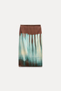 MIDI SKIRT FEATURES A DISTINCTIVE TEAL AND BROWN TIE-DYE EFFECT