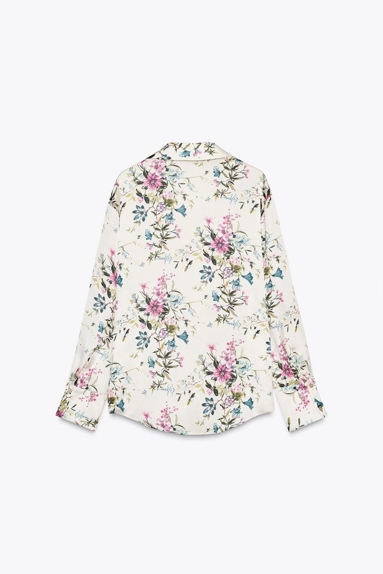 [B8] FLORAL PRINT SATIN SHIRT