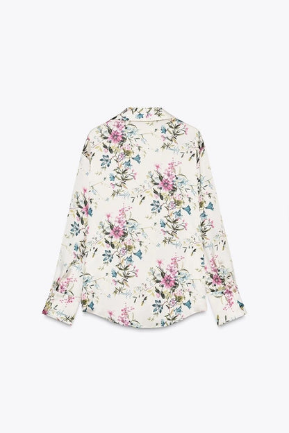 [B8] FLORAL PRINT SATIN SHIRT