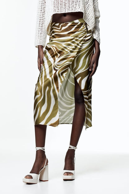 [A7] ANIMAL PRINT MIDI SKIRT
