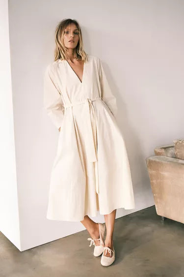 Long Ivory Dress with Puff Sleeves