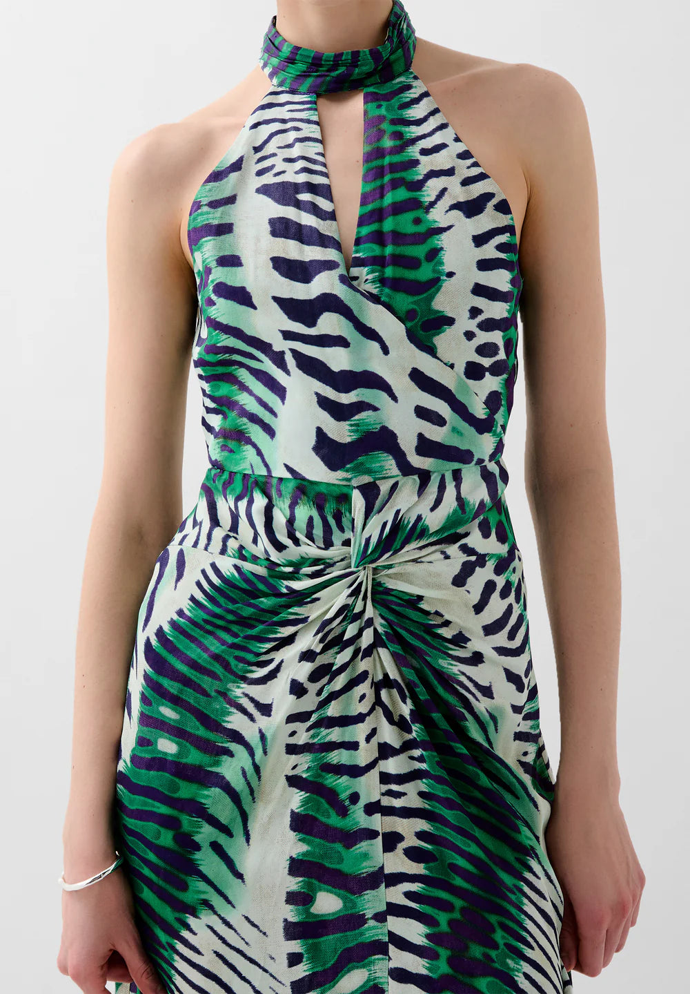 DRAPED HALTER MIDI DRESS