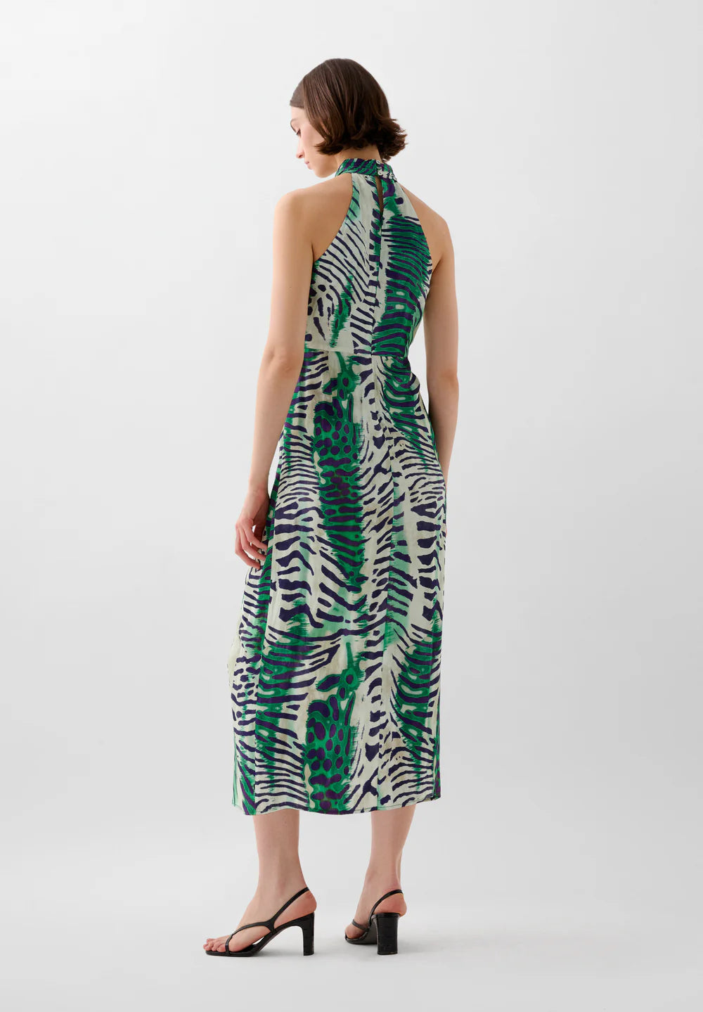 DRAPED HALTER MIDI DRESS