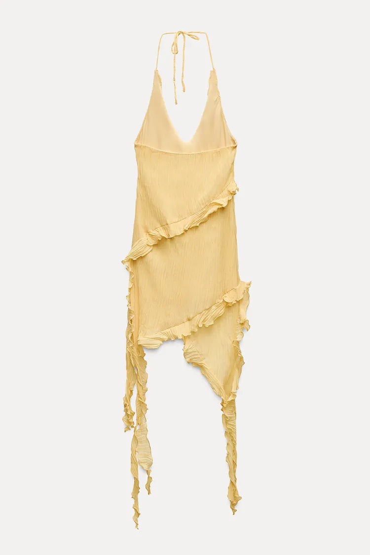 ASYMMETRICAL PLEATED RUFFLE DRESS