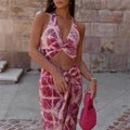 [C3] CUTOUT HALTER BOHEMIAN TIE DYE MIDI DRESS