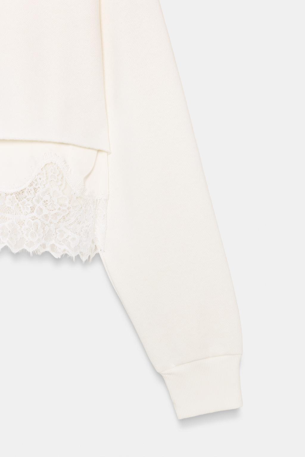 TWO-TONE LACE CROP SWEATSHIRT