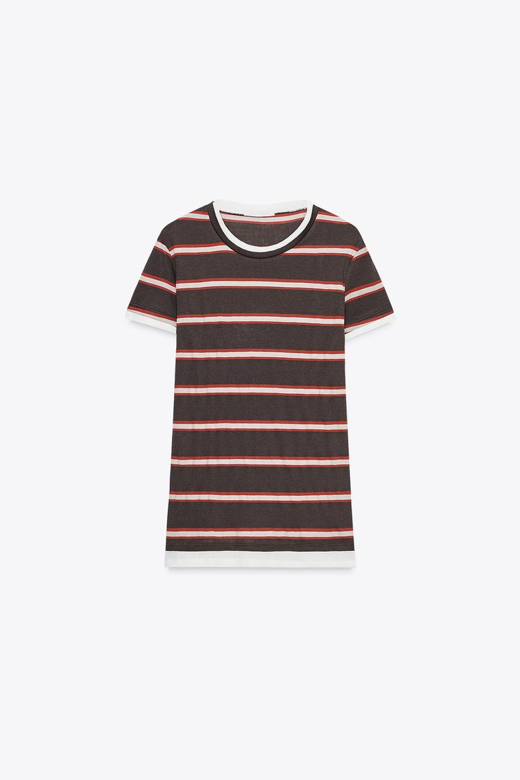 [B7] SLIM FIT BROWN STRIPED T-SHIRT