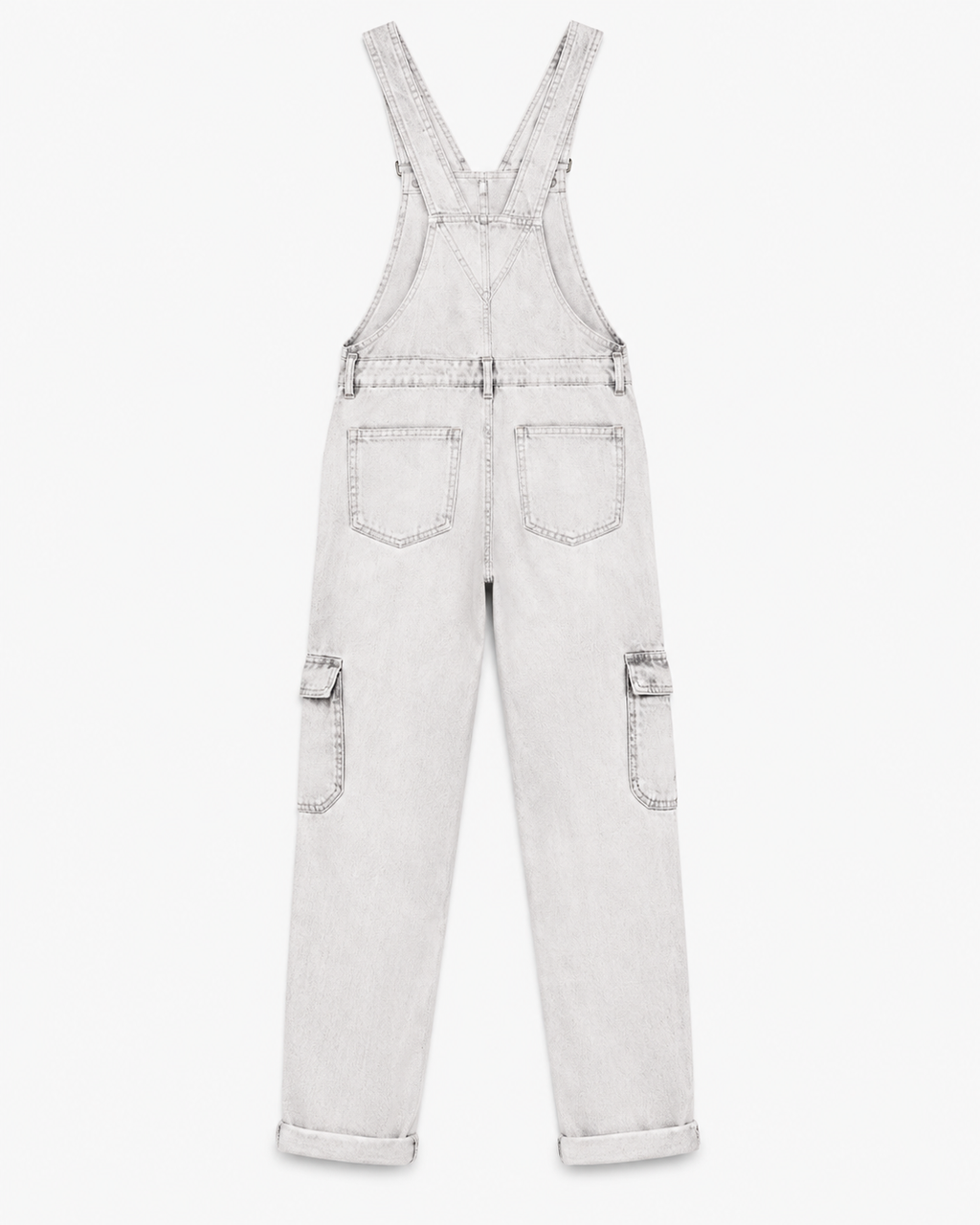 Zara Distressed Denim Cargo Dungarees – Light Wash