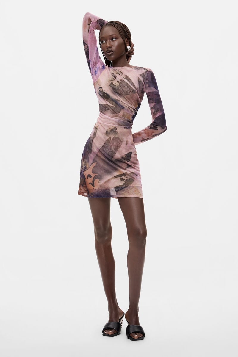 [E1] PRINTED LONG-SLEEVE DRESS