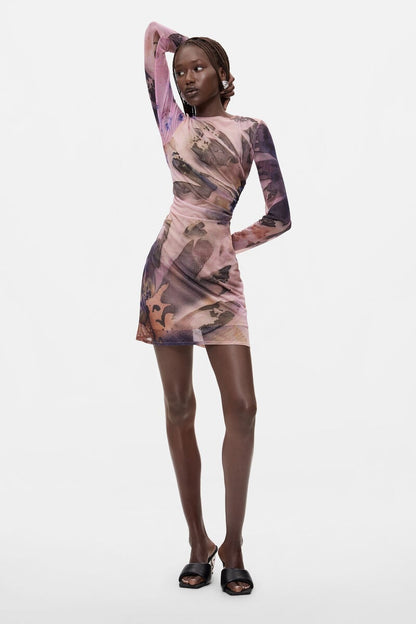 PRINTED LONG-SLEEVE DRESS