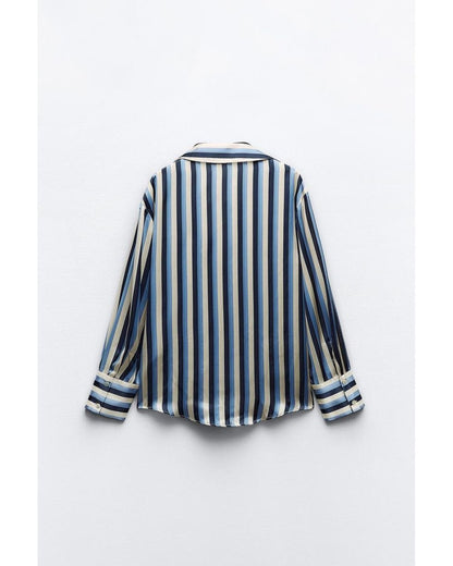 [B5] Striped satin shirt