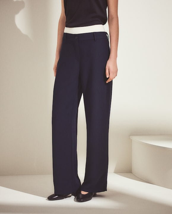 PANTALON UNI À JAMBES LARGES