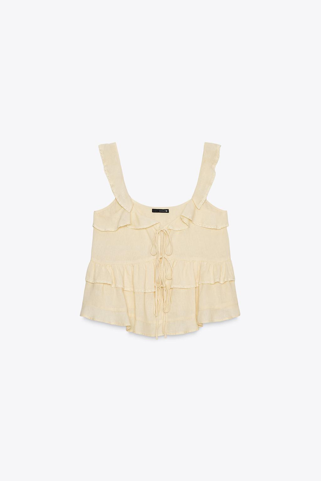 [A5] Linen Blend Ruffle Lace Top