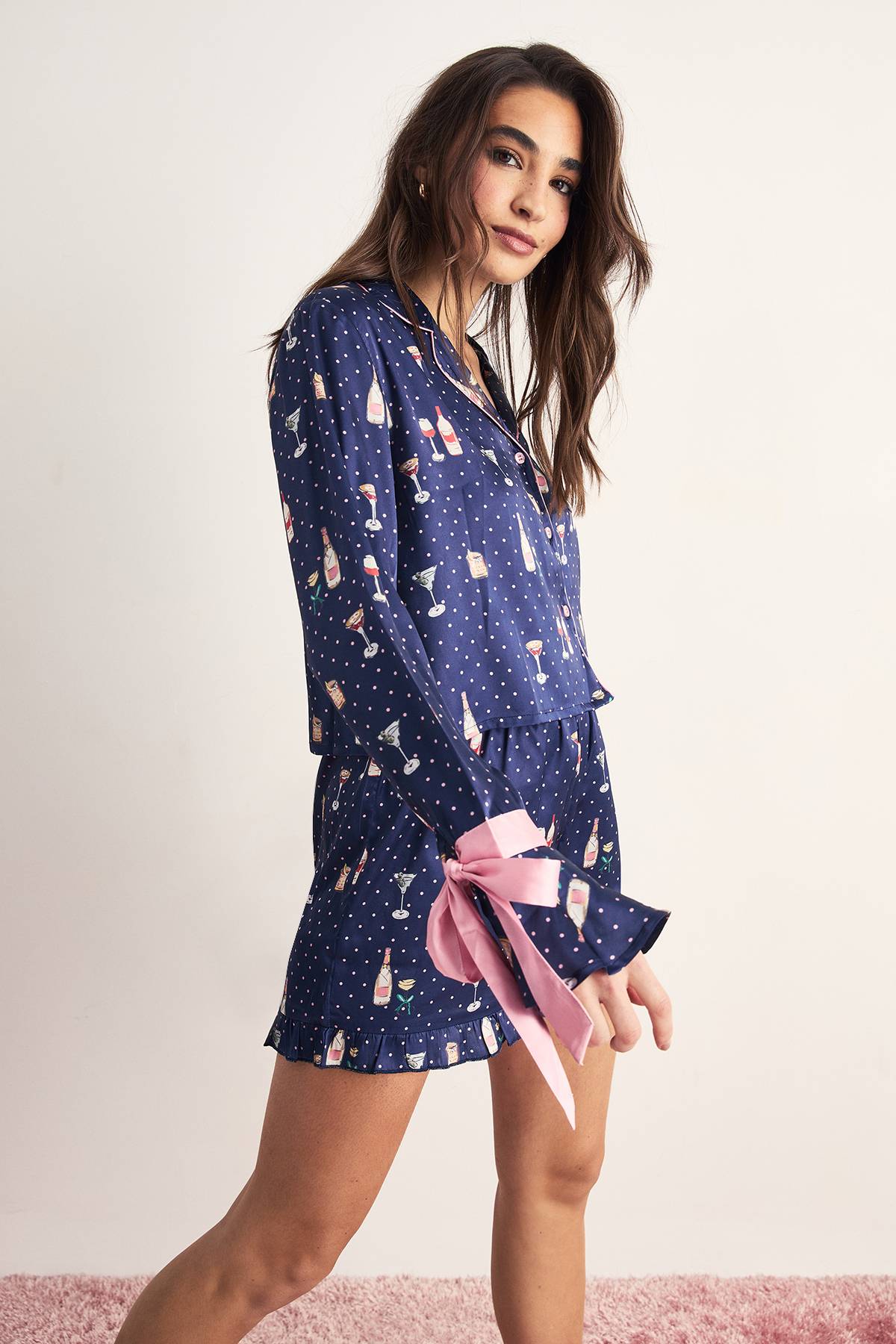 FESTIVE DRINK RUFFLE PAJAMA SHORT SET