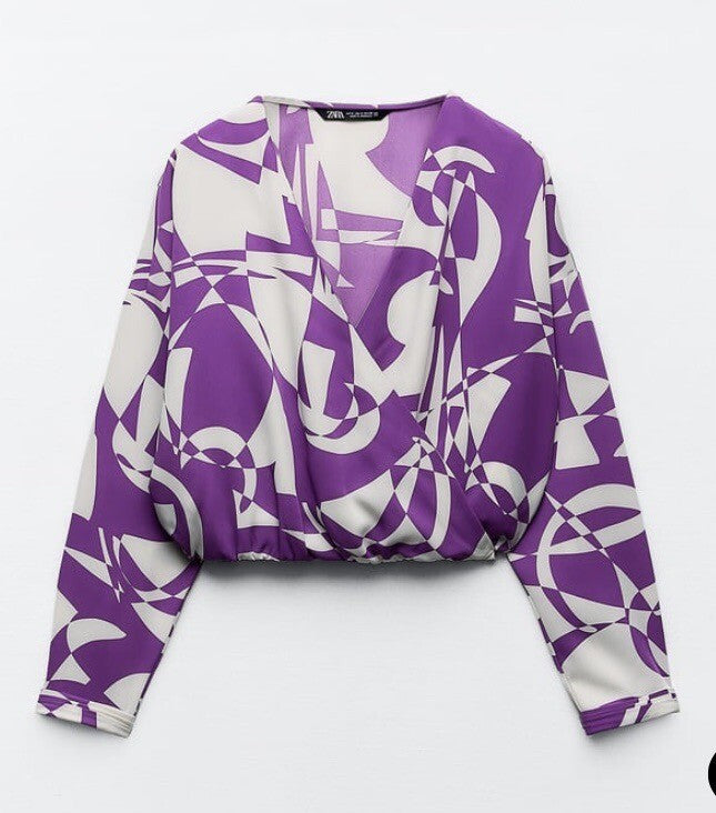 [X6] GEOMETRIC PRINT CROPPED TOP