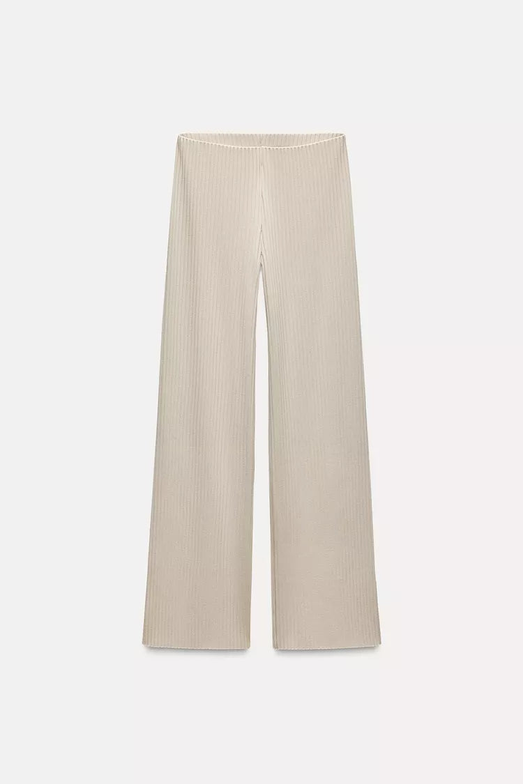 Wide-leg ribbed pants