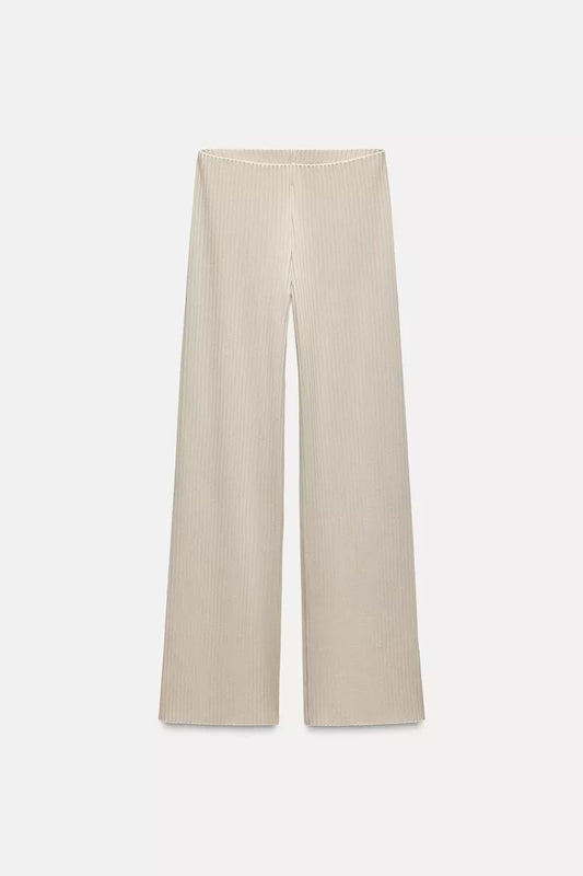 Wide-leg ribbed pants