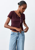 RIBBED T-SHIRT WITH BUTTON DETAILS