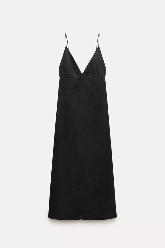 MIDI DRESS ZW COLLECTION - Black Midi dress V neck sophisticated