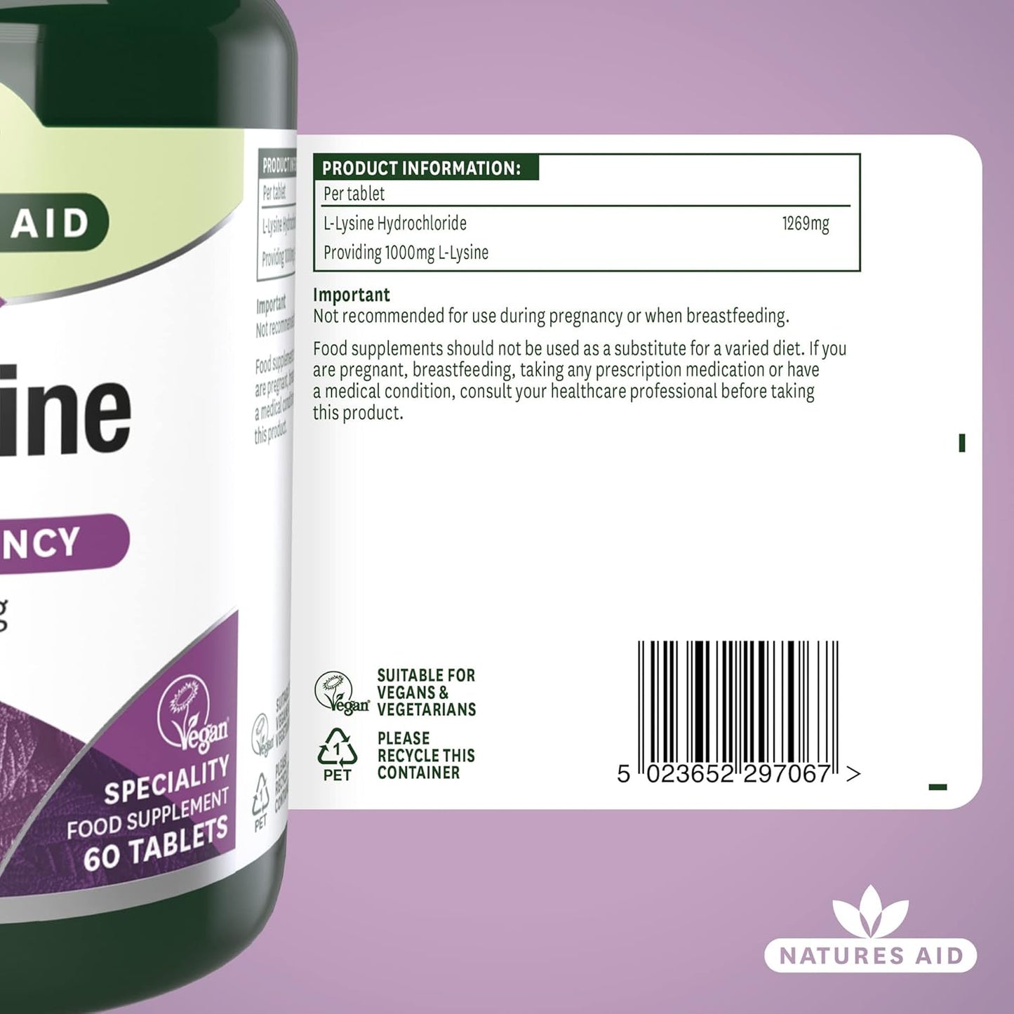 Natures Aid L-Lysine 1000mg – High Strength Essential Amino Acid
