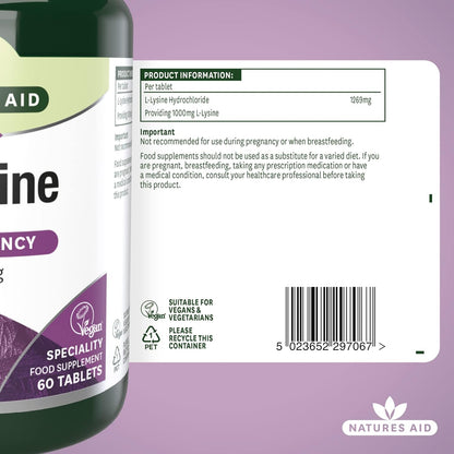 NATURES AID L-LYSINE 1000MG – HIGH STRENGTH ESSENTIAL AMINO ACID