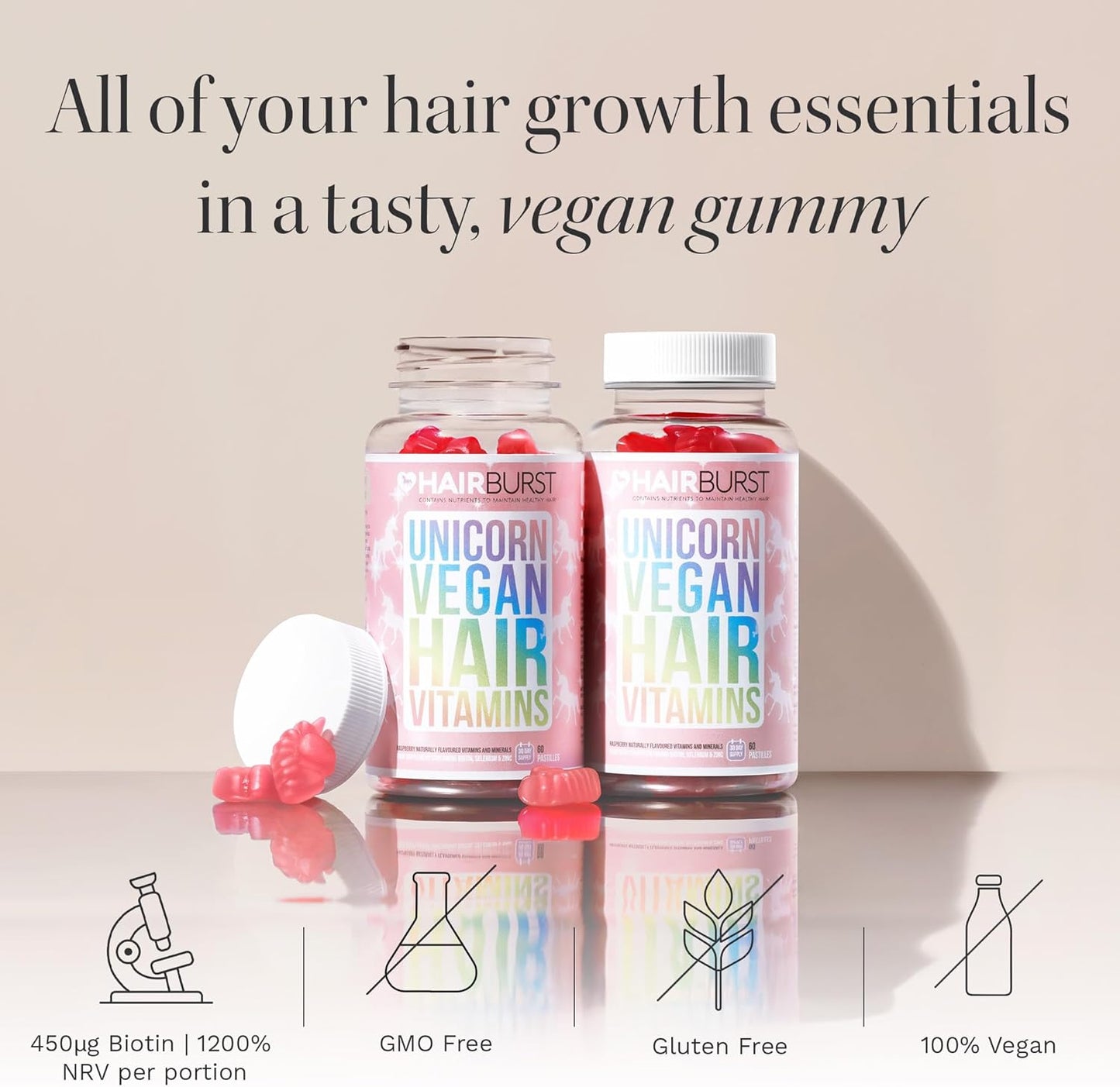 HAIR BURST Vegan Biotin Gummies for Hair Growth, Skin and Nails