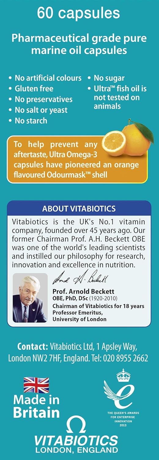Vitabiotics Ultra Omega-3 Fish Oils Capsules with DHA EPA Nutritional Supplements for Heart Brain and Eye Vision