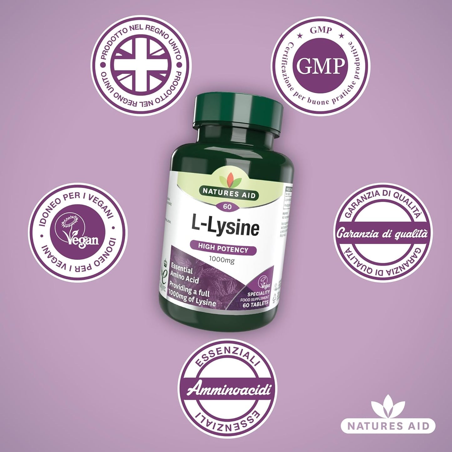 Natures Aid L-Lysine 1000mg – High Strength Essential Amino Acid