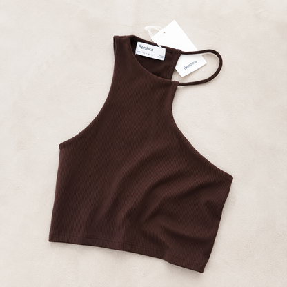 [D2] CUT OUT SHOULDER CROP TOP
