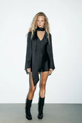 [E5] SATIN EFFET SCARF DRESS
