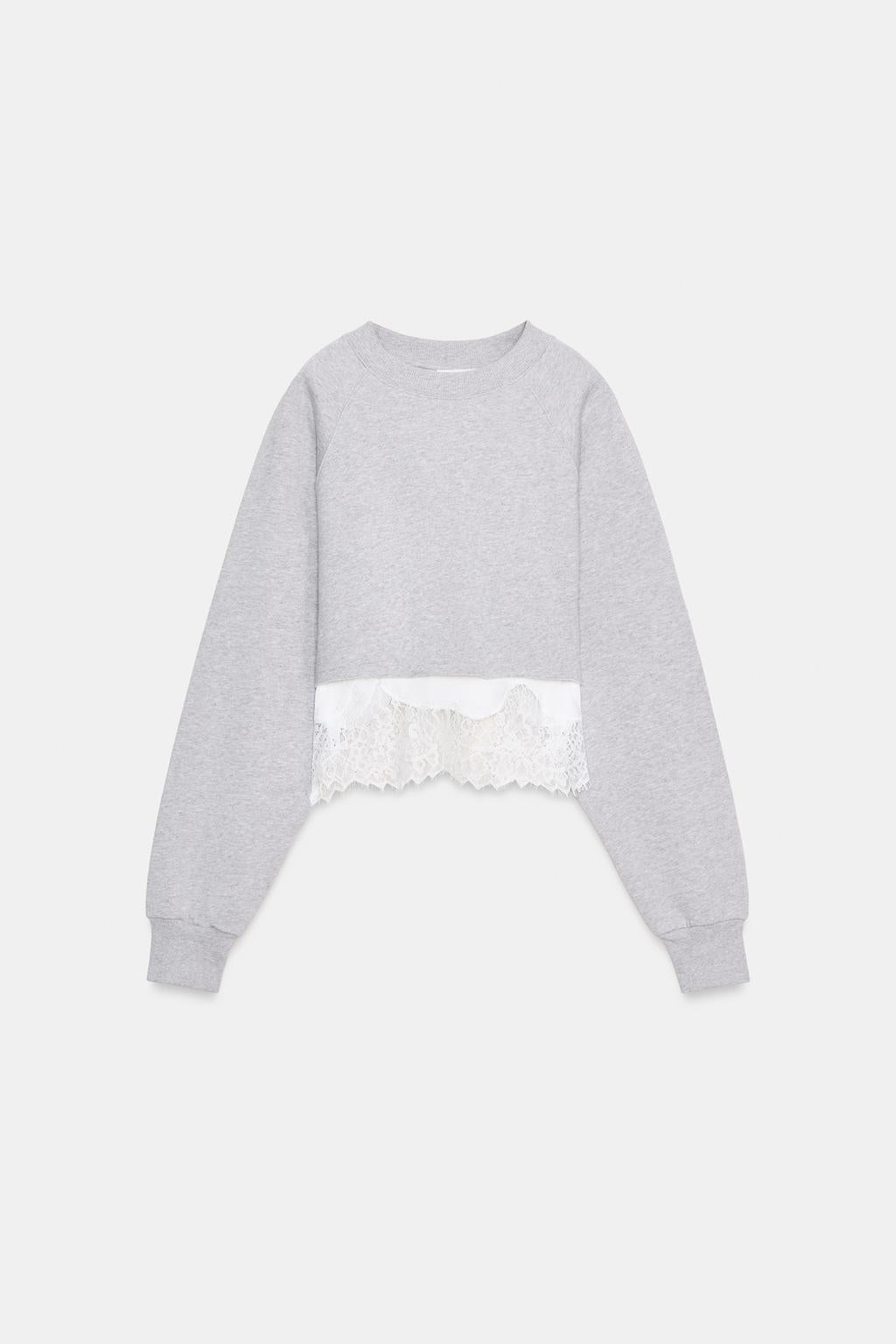 TWO-TONE LACE CROP SWEATSHIRT