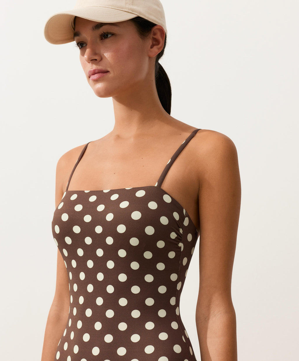 Polka-Dot Piqué Bandeau One-Piece Swimsuit, view 3 of 4