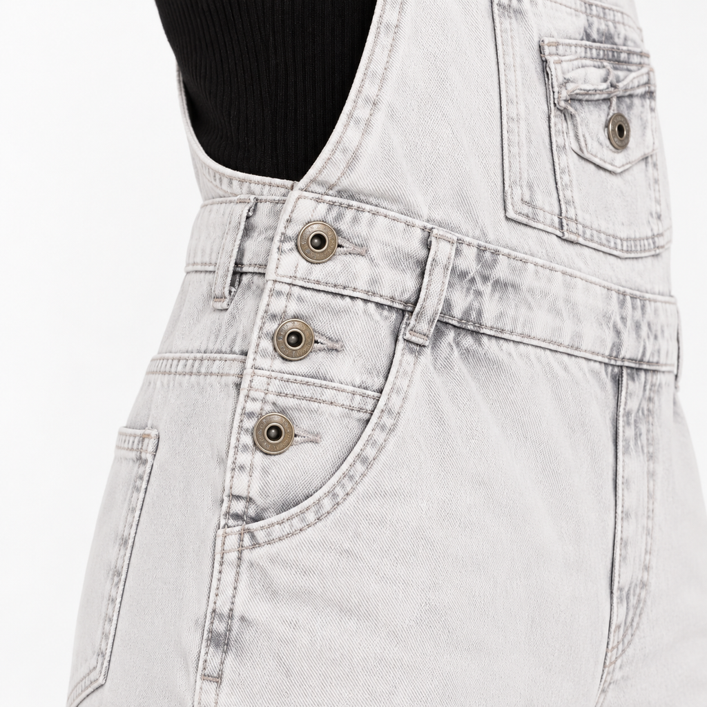 Zara Distressed Denim Cargo Dungarees – Light Wash