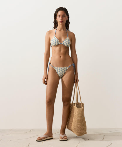 BIKINI TRIANGLE TEXTURÉ BLEU & ÉCRU