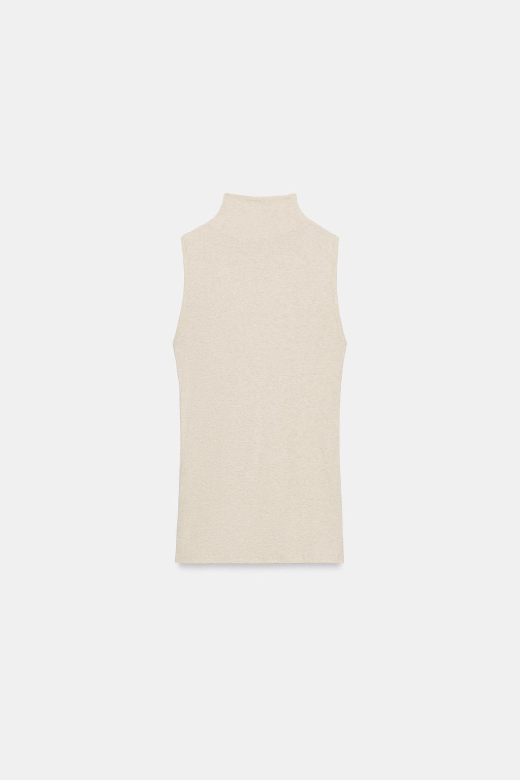 BUTTONED HIGH NECK TOP- Beige marl