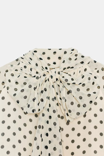 POLKA DOT BEIGE BLOUSE WITH BOW