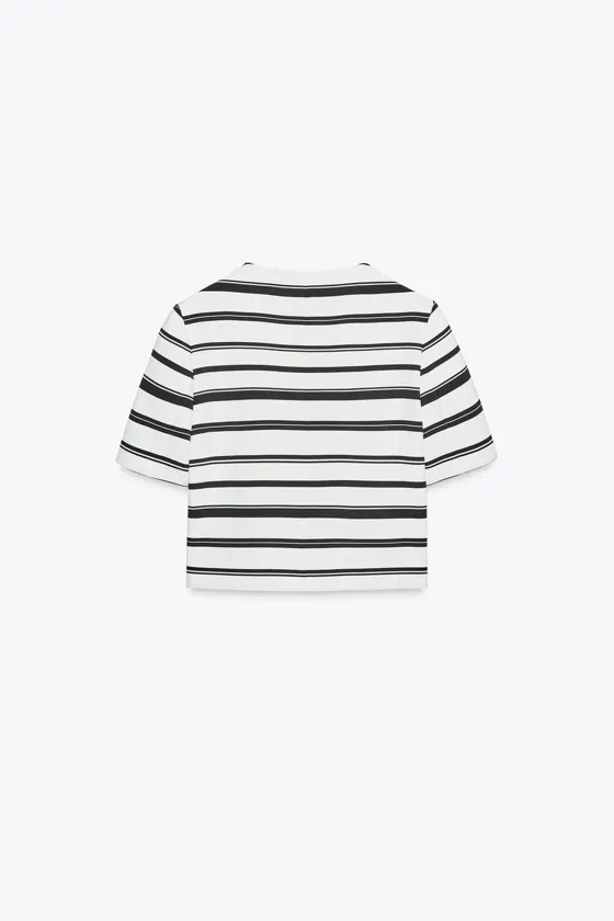 STRIPED SHORT-SLEEVE TOP WITH DECORATIVE BUTTONS
